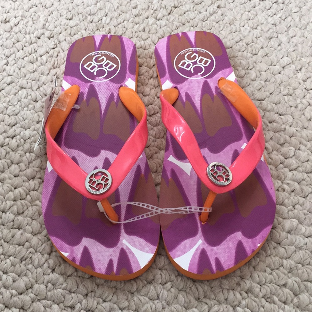 NWT BCBG purple and orange flip flops
